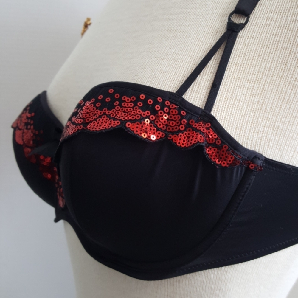LA SENZA Padded Sequin Heart Balconette Balcony Bra (L)